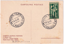 1949-giornata Filatelica Padovana Affrancate Lire 15 Biennale Di Venezia Annullo - Esposizioni