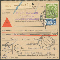 BUNDESREPUBLIK 138 BRIEF, 1954, 90 Pf. Posthorn, Einzelfrankatur Auf Nachnahme-Paketkarte Aus LANDSHUT, Pracht - Other & Unclassified