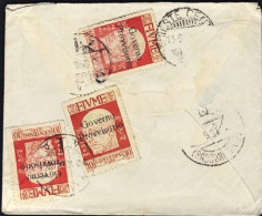 1921-Fiume Lettera Raccomandata Con Affrancatura Al Verso Composta In Parte Da 3 - Fiume