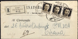 1940-Piego Raccomandato Da Roma Per Tirana Al Verso Posta Miliutare 22 E Concent - Marcophilia