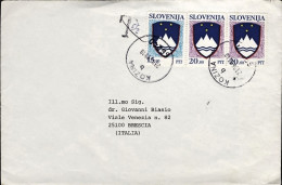 1993-Slovenia Lettera Diretta In Italia Con Affrancatura Multipla Stemmi E Segno - Slowenien