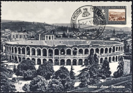 1955-L.25 Fracastoro Su Cartolina Verona Arena Prospettiva Annullo Giornate Medi - Verona