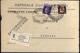 1944-RSI Estratto Conto Raccomandato Affrancato 50c.+ 30c.soprastampa Fascio Ros - Marcophilia