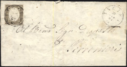 Sardegna-1861 Lettera Con Testo Affrancata 10c. Bruno Cioccolato Chiaro Con Ampi - Sardinia
