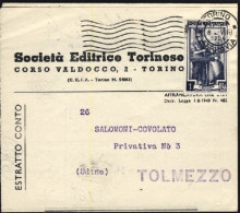 1954-cat.Sassone Euro 250, Estratto Conto Giornali Affr. Con L.1 Italia Al Lavor - 1946-60: Marcophilie