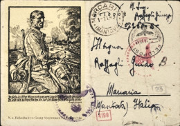 1943-Feldpostkarte Con Illustrazione Di Soldato Tedesco, Spedita Con La Feldpost - War 1939-45