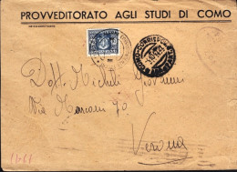 1947-busta Del Provveditorato Agli Studi Di Como Affrancata Con Segnatasse L.10  - 1946-60: Marcophilia