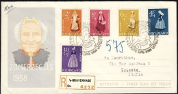 1958-Olanda Serie 5 Valori Costumi Nazionali Su Raccomandata Diretta In Italia - Poststempels/ Marcofilie