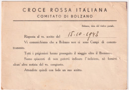 1943-Franchigia Posta Militare Croce Rossa Bolzano 21.10 Segnalazione Passaggio  - Rode Kruis