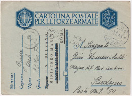 1941-Franchigia Sovrastampa Regia Nave Bolzano Posta Militare Da Regia Nave Bolz - Weltkrieg 1939-45