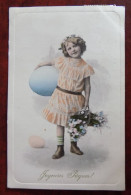 Cpa Fête Joyeuses Pâques - Fille - Mode - Oeuf Géant - Fleurs - Belle Oblitération - Easter