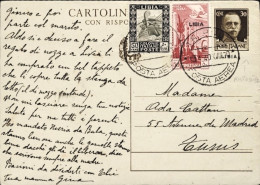 1940-Libia Cartolina Postale 30c. (risposta) Con Francobolli Aggiunti Valori Gem - Libia