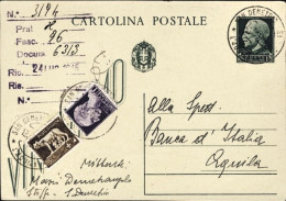 1945-cartolina Postale Vinceremo 15c. Scritta Ricoperta Da 5c.+ L.1 Imperiale Da - Marcofilie