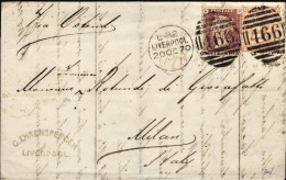 1870-Gran Bretagna Lettera Per Milano Da Liverpool Affrancata 1p.+4p. - Other & Unclassified