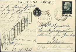 1945-cartolina Postale Vinceremo Da L. 1,20 Su 15c. Verde Da Villapiana Cosenza  - Marcophilie
