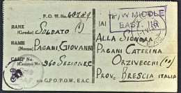 1944-Biglietto Postale 25c. Eritrea Tranciato POW EAC 1.6. Da Prigioniero Presso - Marcophilie