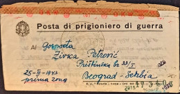 1943-POW Biglietto In Franchigia Per Prigionieri Di Guerra Da PG Serbo In Italia - Marcophilie