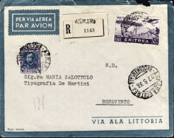 1938-Eritrea Raccomandata Da Asmara Affrancata L.1,25 V.E.III^+ PA L.1,50 Sogget - Erythrée