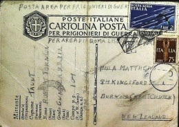 1943-cartolina Postale Per Prigionieri Di Guerra Diretta In Nuova Zelanda Con Af - War 1939-45