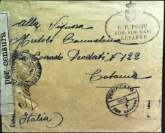 1944-busta Con Bollo Ovale Rosso R.P.Poste Com.Sup.Nav.Levante E Annullo Del Cen - War 1939-45
