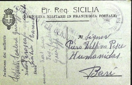 1915-Franchigia WW1 Cartolina Militare In Franchigia Postale Pir.Req.Sicilia E B - Marcophilie