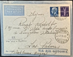 1940-Busta Via Aerea L.1 PA + L.1,25 Imperiale Da Muggia Per Il Piroscafo Ida In - Storia Postale