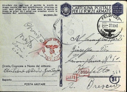 1943-Franchifia Militare Feldpost B 27.10.43 E Timbri Di Censura - Guerre 1939-45