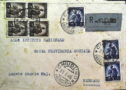 1946-Raccomandata Da Chiuduno Con Bella Affrancatura Multipla Composta Da Quindi - 1946-60: Poststempel
