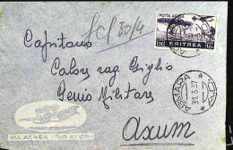 1937-Eritrea Busta Via Aerea Da Asmara Affrancata P.A. L.1,50 Per Axum - Eritrea