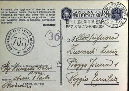 1943-Franchigia Posta Militare Concentramento Bari Sez Stacc. Brindisi Lineare + - War 1939-45