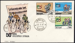 1967-50^ Giro Ciclistico D'Italia Serie 3 Valori Su Fdc Roma Raccomandata Viaggi - FDC