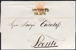 1855-Austria Piego Affrancato 3 Kr. Annullo Lineare Rovereto 12 Aprile - Andere & Zonder Classificatie