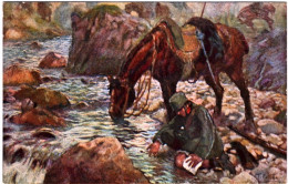 1916-circa-Cavalleggero Ferito, Illustratore Cascella Commemorativa Guerra D'ind - Patriottiche