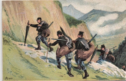 1904-Militari In Arrampicata, Illustratore Cenni - Patriottiche