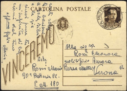 1943-Posta Militare N. 180 Del 15.8 Su Cartolina Postale 30c. Vinceremo,fori Di  - War 1939-45