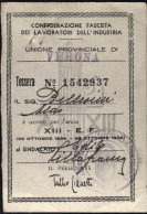 1933-tessera Della Confederazione Fascista Dei Lavoratori Dell'industria Di Vero - Mitgliedskarten