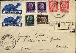 1944-RSI Di Firenze In Raro Uso Misto Con Due 2c.Eritrea Su Raccomandata Viaggia - Storia Postale