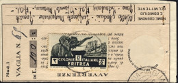 1936-Eritrea Polizzino Vaglia Affrancato Con L.2 Soggetti Africani - Eritrea
