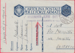 1941-CF Lineare 4^ Regg. Alpini Comando Distaccamento Di Valdigna - Marcofilie