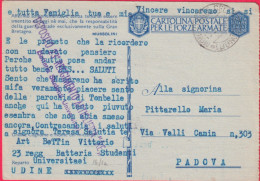 1942-Franchigia Posta Militare Montereale Cellina 15.3.42 Udine Batteria Univers - War 1939-45