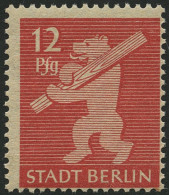 BERLIN UND BRANDENBURG 5AAwax **, 1945, 12 Pf. Mittelkarminrot, Graurosa Papier, Glatte Gummierung, Pracht, Gepr. Zierer - Berlino & Brandenburgo