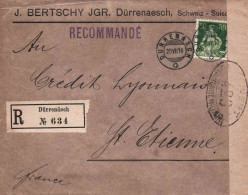 Lettre Recommandée Bertschy Suisse Durrenaesch Pour St ETIENNE 1916 Censurée Censure Ouvert Par Autorité Militaire 420 - Brieven En Documenten