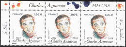 FRANCE 2024 - Charles AZNAVOUR 1924 – 2018 - Bande De 3 Haut De Feuille Avec Texte   Neuf ** - Ongebruikt