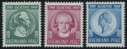 RHEINLAND PFALZ 46-48 **, 1949, Goethe, Postfrischer Prachtsatz, Mi. 35.- - Renania-Palatinato