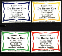 4 Dutch Matchbox Labels, Zuiddorpe- Zeeland, Bezoekt Café De Bonte Koe,H.Van Dijk, Gebraden Haantjes Holland Netherlands - Matchbox Labels