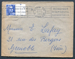 RC 27782 FRANCE 1952 RBV PARIS XIII AV. D'ITALIE / REBOISER DEVOIR NATIONAL PLACEMENT FAMILIAL SUR LETTRE POUR GRENOBLE - Mechanical Postmarks (Advertisement)