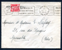 RC 27783 FRANCE 1950 RBV PARIS XIII AVENUE D'ITALIE / REBOISER DEVOIR NATIONAL PLACEMENT FAMILIAL LETTRE POUR GRENOBLE - Mechanical Postmarks (Advertisement)