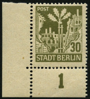 BERLIN UND BRANDENBURG 7AIV **, 1945, 30 Pf. Bräunlicholiv Mit Abart  Eichel Rechts Am Stamm, Pracht, Mi. 30.- - Berlin & Brandebourg
