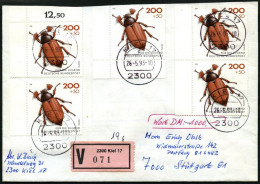 BUNDESREPUBLIK 1670 BRIEF, 1993, 200 Pf. Feld-Maikäfer, 5x Auf Gesielgeltem Wertbrief DM 1000.-, Pracht - Storia Postale