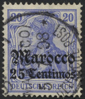 DP IN MAROKKO 37c O, 1907, 25 C. Auf 20 Pf. Hellilaultramarin, Mit Wz., Normale Zähnung, Pracht, Gepr. Jäschke-L., Mi. 4 - Marocco (uffici)